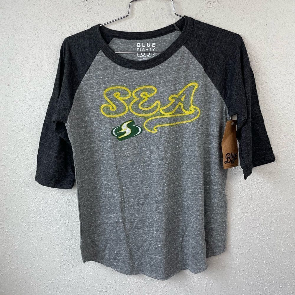 NWT Custom Print Blue 84 Seattle Sonics Throw Back T-Shirt Size Large or Small